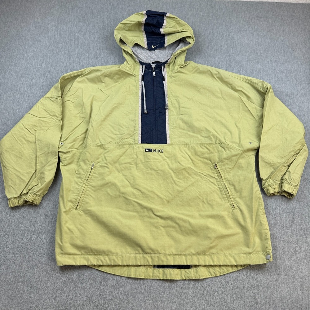 Vintage Nike Anorak Jacket Women XL 16-18 Green Pullover Windbreaker Hooded 90'S
